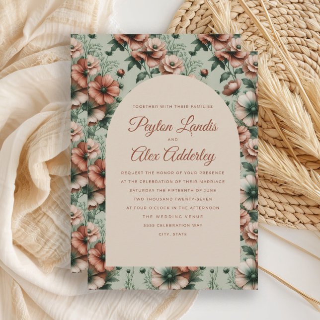 Convite Casamento com Arco Floral Verde de Terracotta Sage (Terracotta and sage green floral arch wedding invitation)