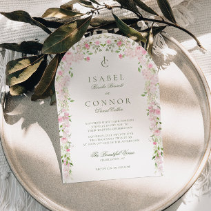 Convite Casamento com Arco Floral Verde Rosa Suave