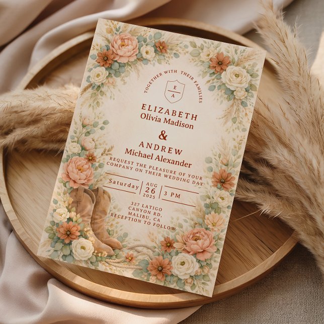 Convite Casamento com Arco Floral Western Rústico (Criador carregado)