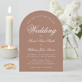 Convite Casamento com Arco Marrom Terroso Simples Caligraf