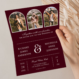 Convite Casamento com Arco Mínimo em Foto Código QR Burgun