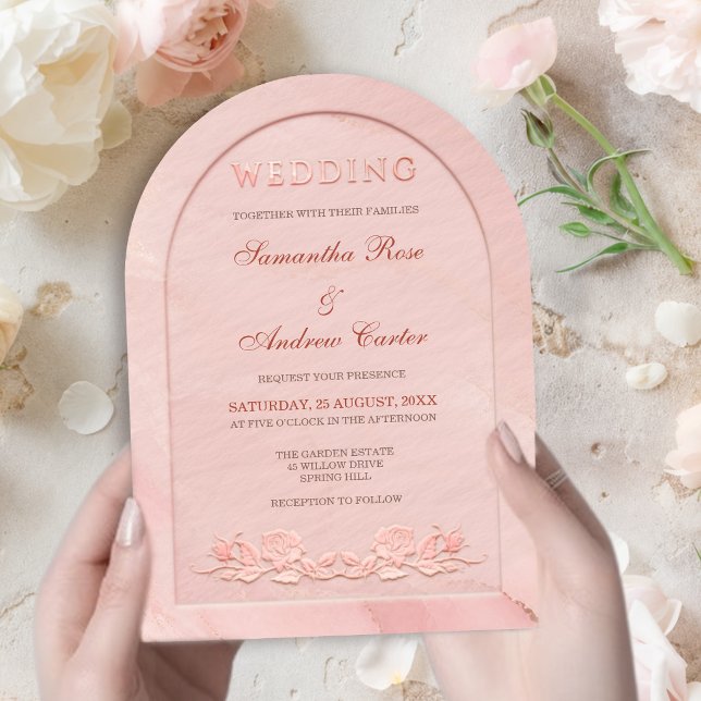 Convite Casamento com Arco Relevo Rosa Elegante (Criador carregado)