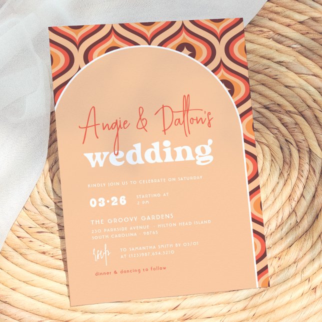 Convite Casamento com Arco Retroativo Laranja Moderno do m (Criador carregado)