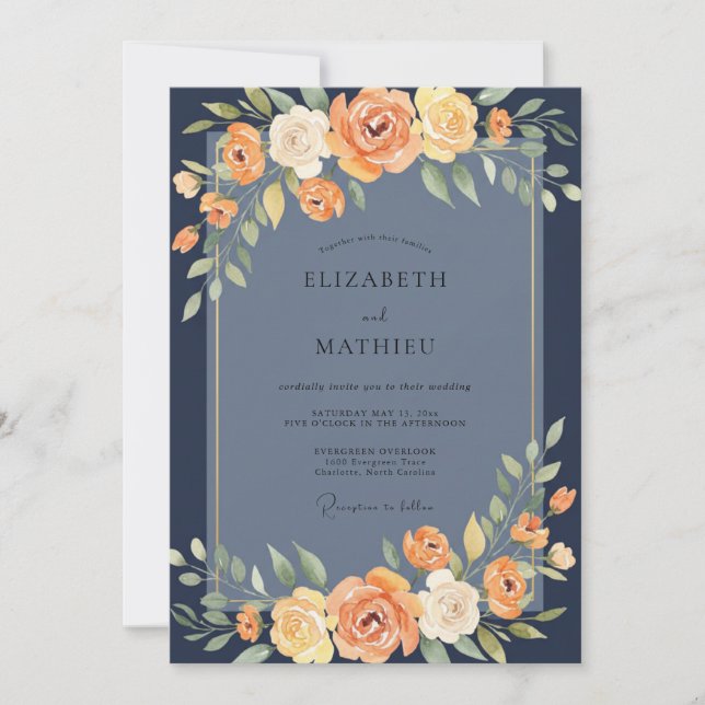 Convite Casamento com Ardósia Flor de Marigold (Frente)