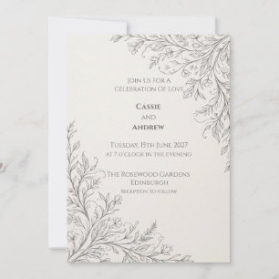 Convite Casamento com Arte Botânica Minimalista em Preto