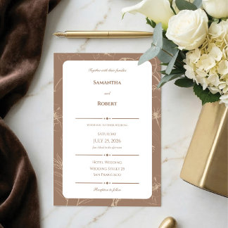 Convite Casamento com Arte de Linha Floral de Mocha Elegan