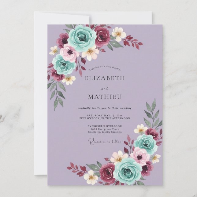 Convite Casamento com Arte Floral de Lavanda (Frente)