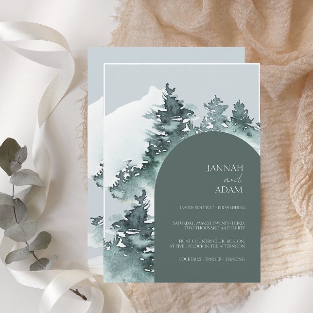 Convite Casamento com Árvores de Pinheiros Florestais de M (Criador carregado)