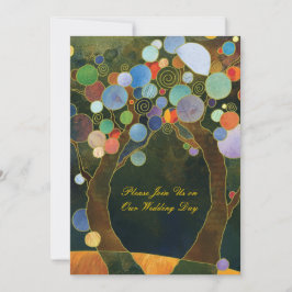 Convite Casamento com Árvores do Amor em Blue Rustic Count