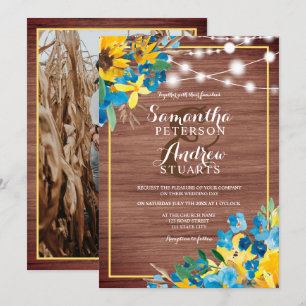 Convite Casamento com as luzes florais de madeiras rústic