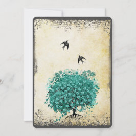 Convite Casamento com aves de amores com folhas de folhas 