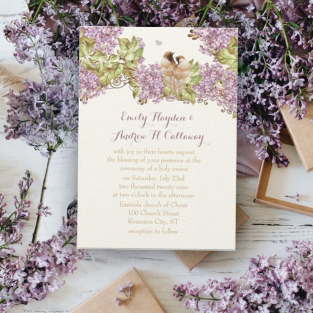 Convite Casamento com aves lavandas Lilac Love (Criador carregado)