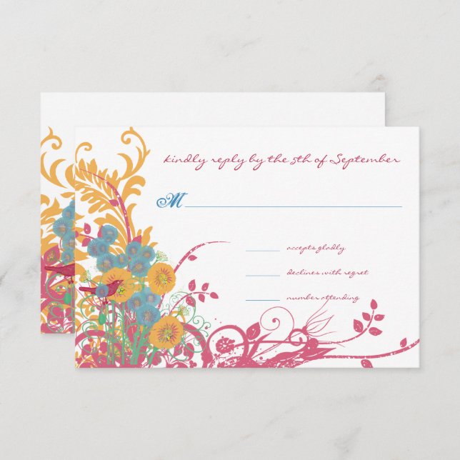 Convite Casamento com aves selvagens da flor selvagem de A (Frente/Verso)