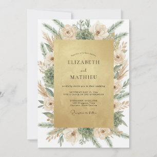 Convite Casamento com Azeitona Champanhe Pampas Eucalipto