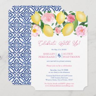 Convite Casamento com Azulejos Azuis e Limões de Positano 