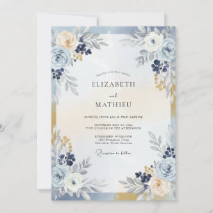 Convite Casamento com Bagas Champagne Marinho