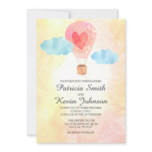 Casamento com Balão de Ar Quente de Aquarela