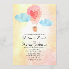 Convite Casamento com Balão de Ar Quente de Aquarela