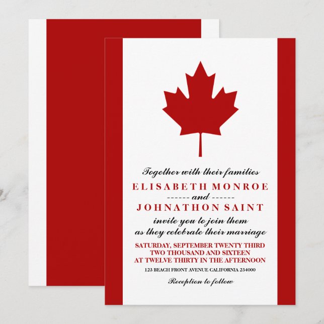 Convite Casamento com Bandeira Canadense (Frente/Verso)