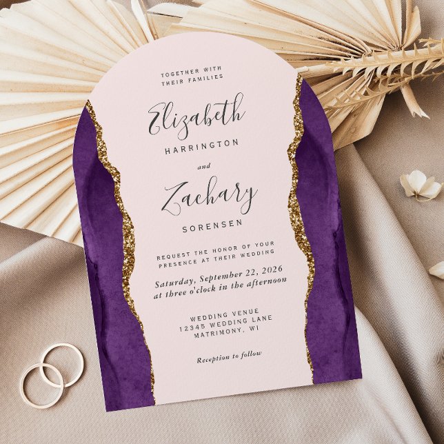Convite Casamento com Blush de Arco Dourado de Agato Roxo  (Criador carregado)