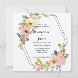 Convite Casamento com Blush e Limão de Aquarela