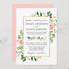 Convite Casamento com Blush, Rosas de granulação verde-ros