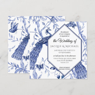 Convite Casamento com Borboleta Azul-Pavão-Marinho Chinois