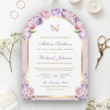 Casamento com Borboleta Dourada Floral de Arca Ros