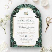 Casamento com Borboleta Floral Dourada Emerald Gre