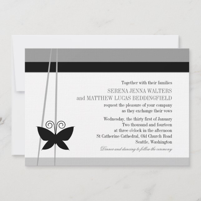 Convite Casamento com Borboleta Negra (Frente)