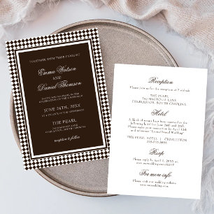 Convite Casamento com Borda de Arlequim em Marrom Chocolat
