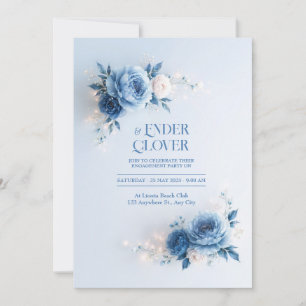 Convite Casamento com Borda de Flor de Azul Pó