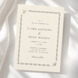 Convite Casamento com Borda de Marfim de Monograma Elegant