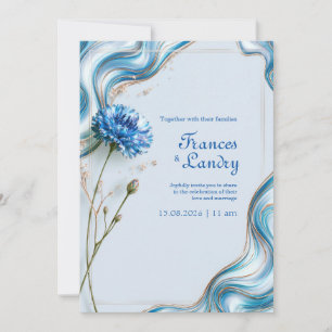 Convite Casamento com Borda de Mármore e Centáurea Azul