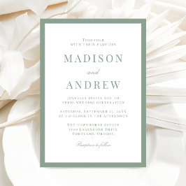 Convite Casamento com Borda Verde Sage Moderna