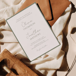 Convite Casamento com Borda Verde Sage Simples em Script