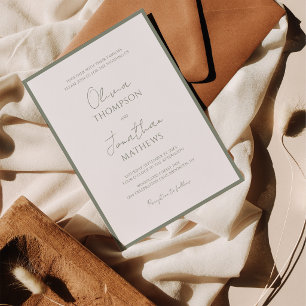 Convite Casamento com Borda Verde Sage Simples em Script