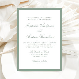 Convite Casamento com Borda Verde Sálvia Moderna