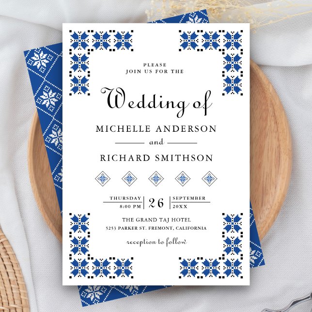 Convite Casamento com Bordado Ucraniano Azul e Preto (Criador carregado)