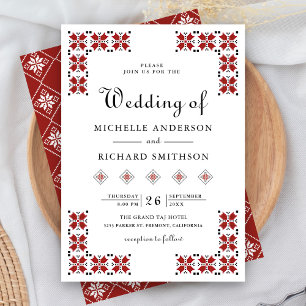 Convite Casamento com Bordado Ucraniano Vermelho e Preto
