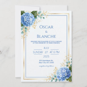 Convite Casamento com Bordadura de Folha de Ouro e Hortêns
