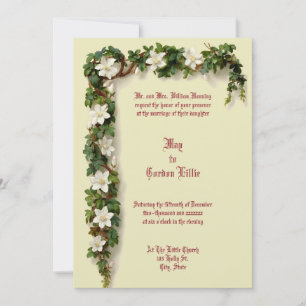 Convite Casamento com Bordadura de Videira Floral Branca