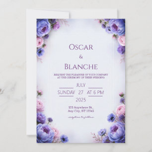Convite Casamento com Bordadura Floral Bege Rosa e Azul-Pe