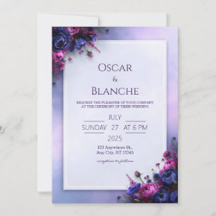 Convite Casamento com Bordadura Floral Índigo Fúcsia