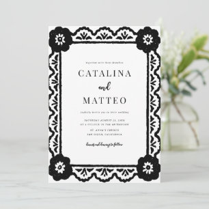 Convite Casamento com Bordadura Floral Preta e Branca Dese