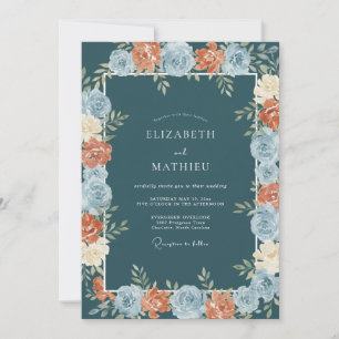 Convite Casamento com Bordadura Floral Turquesa