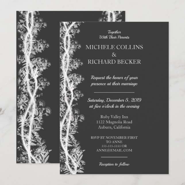 Convite Casamento com Bordas Botânicas Brancas Elegantes (Frente/Verso)