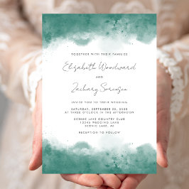 Convite Casamento com Bordas de Aquarela Azul Moderno