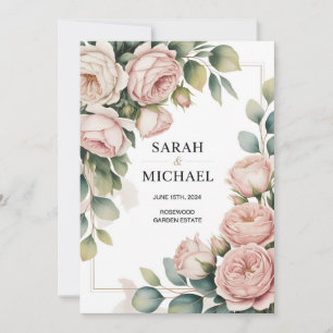 Convite casamento com bordas de flor de peônia