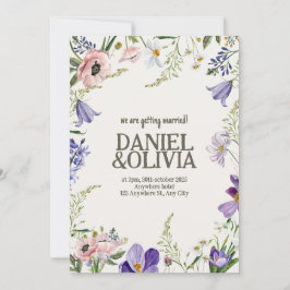 Convite Casamento com bordas planas de roxo e creme